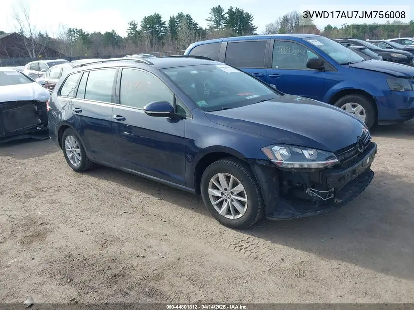 2018 Volkswagen Golf Sportwagen Tsi S/Tsi Se VIN: 3VWD17AU7JM756008 Lot: 44801812
