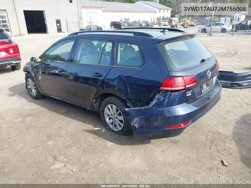 2018 Volkswagen Golf Sportwagen Tsi S/Tsi Se VIN: 3VWD17AU7JM756008 Lot: 44801812