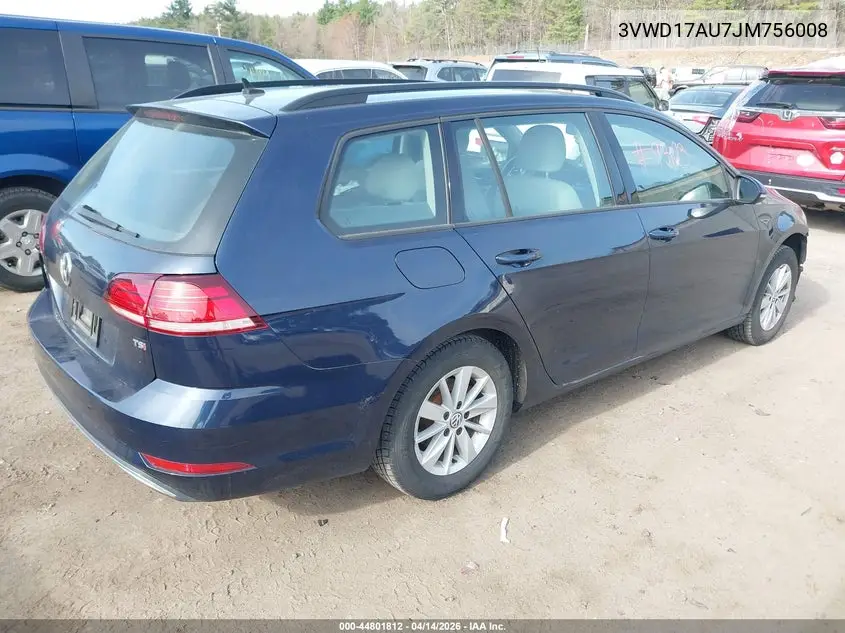 2018 Volkswagen Golf Sportwagen Tsi S/Tsi Se VIN: 3VWD17AU7JM756008 Lot: 44801812