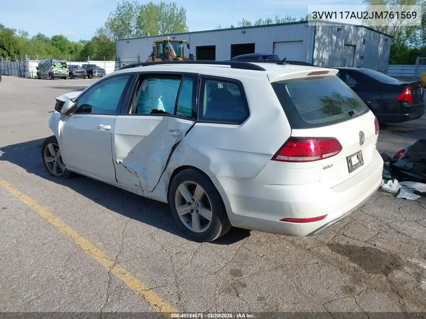 2018 Volkswagen Golf Sportwagen Tsi S VIN: 3VW117AU2JM761569 Lot: 45154575