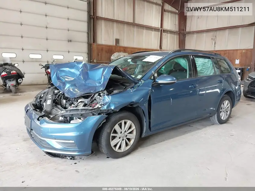 2019 Volkswagen Golf Sportwagen VIN: 3VWY57AU8KM511211 Lot: 45275389