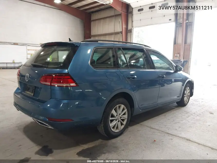 2019 Volkswagen Golf Sportwagen VIN: 3VWY57AU8KM511211 Lot: 45275389