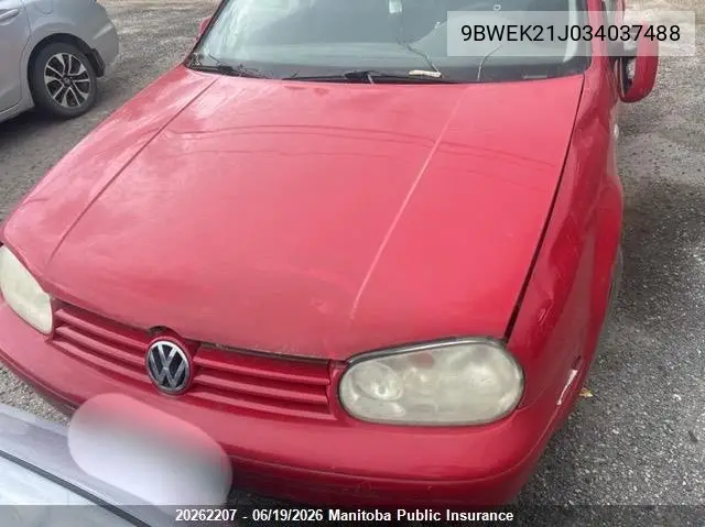 2003 Volkswagen Golf Cl VIN: 9BWEK21J034037488 Lot: 20262207