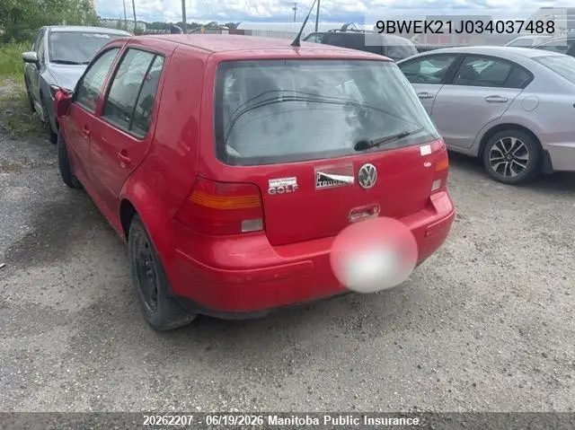 2003 Volkswagen Golf Cl VIN: 9BWEK21J034037488 Lot: 20262207