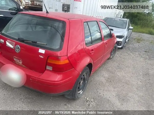 2003 Volkswagen Golf Cl VIN: 9BWEK21J034037488 Lot: 20262207