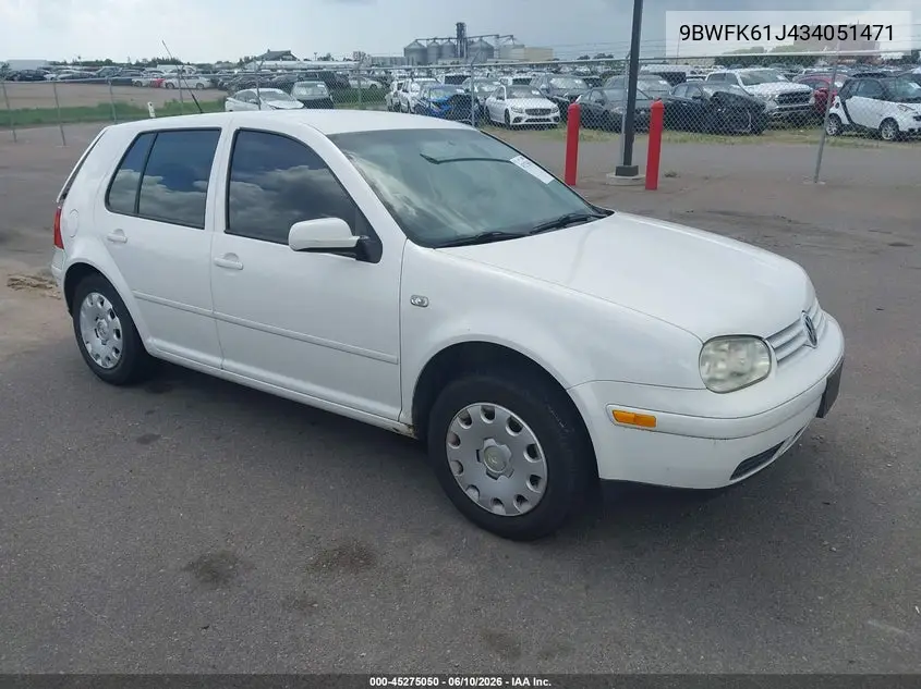 2003 Volkswagen Golf Gl 2.0L VIN: 9BWFK61J434051471 Lot: 45275050