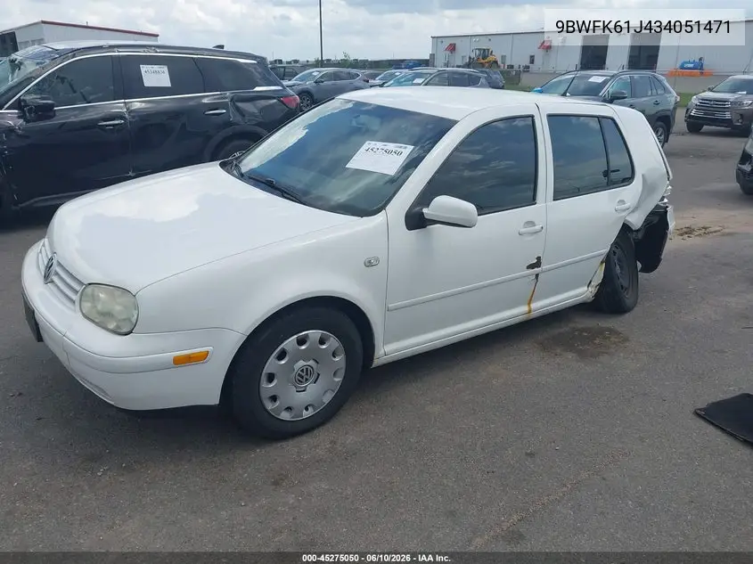 2003 Volkswagen Golf Gl 2.0L VIN: 9BWFK61J434051471 Lot: 45275050