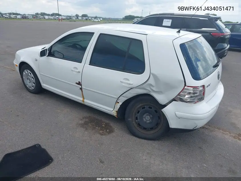 2003 Volkswagen Golf Gl 2.0L VIN: 9BWFK61J434051471 Lot: 45275050
