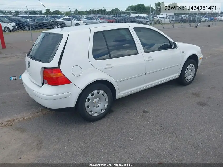 2003 Volkswagen Golf Gl 2.0L VIN: 9BWFK61J434051471 Lot: 45275050