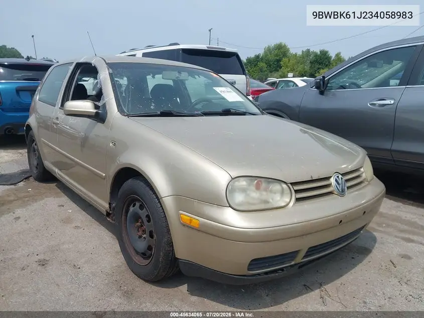 2003 Volkswagen Golf Gl/Gl 2.0L VIN: 9BWBK61J234058983 Lot: 45634065