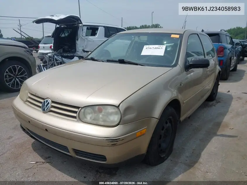 2003 Volkswagen Golf Gl/Gl 2.0L VIN: 9BWBK61J234058983 Lot: 45634065