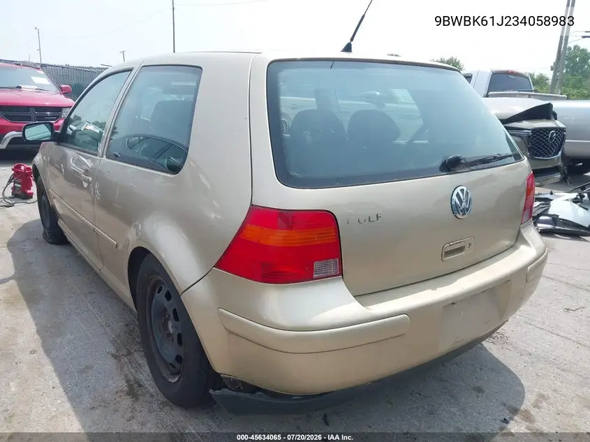 2003 Volkswagen Golf Gl/Gl 2.0L VIN: 9BWBK61J234058983 Lot: 45634065