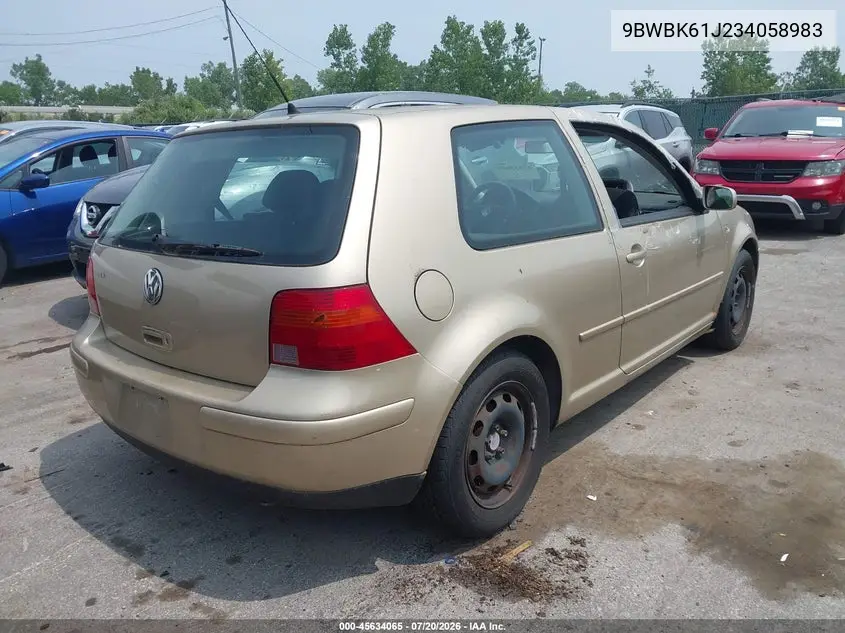 2003 Volkswagen Golf Gl/Gl 2.0L VIN: 9BWBK61J234058983 Lot: 45634065