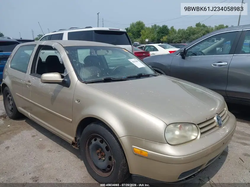 2003 Volkswagen Golf Gl/Gl 2.0L VIN: 9BWBK61J234058983 Lot: 45634065