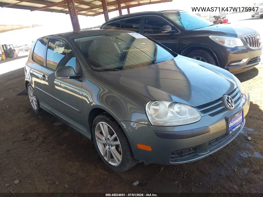 2007 Volkswagen Rabbit 2-Door W/Pzev (M5) VIN: WVWAS71K47W175947 Lot: 45534051