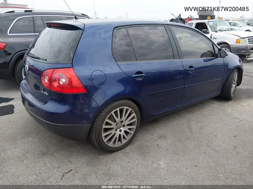2007 Volkswagen Rabbit 4-Door VIN: WVWCS71K87W200485 Lot: 45613747