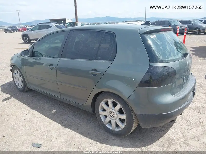 2008 Volkswagen Rabbit S VIN: WVWCA71K28W157265 Lot: 45456298