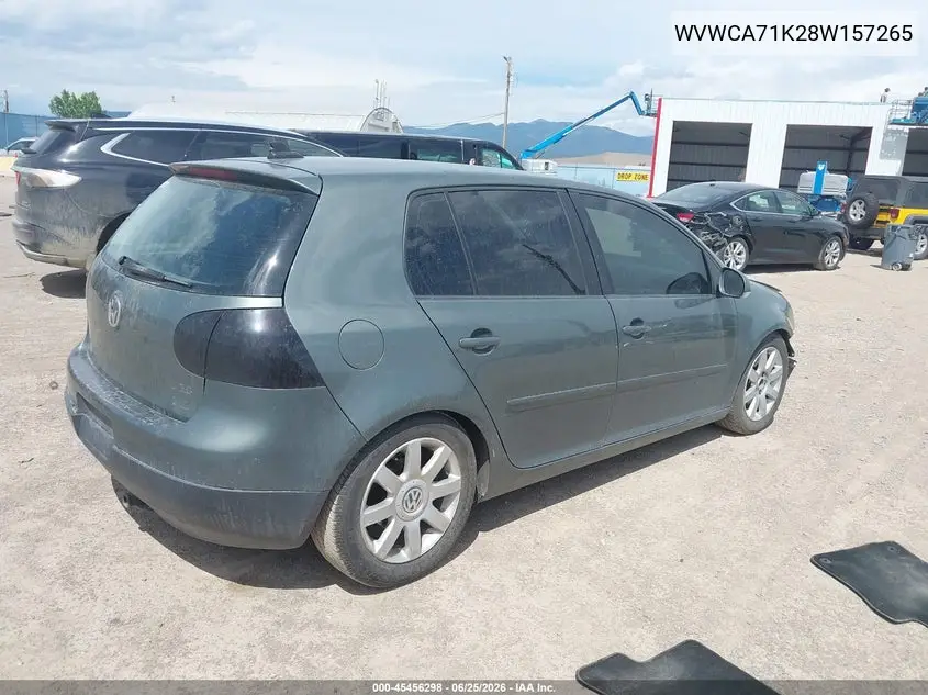 2008 Volkswagen Rabbit S VIN: WVWCA71K28W157265 Lot: 45456298