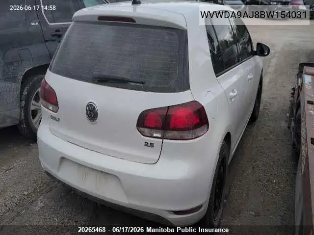2011 Volkswagen Golf 2.5 VIN: WVWDA9AJ8BW154031 Lot: 20265468