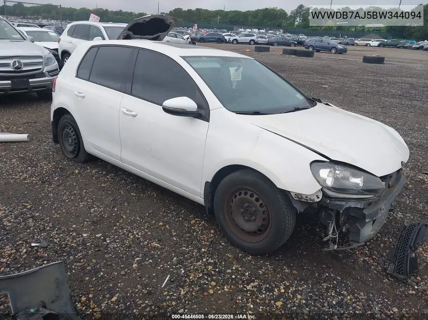2011 Volkswagen Golf 2.5L 4-Door VIN: WVWDB7AJ5BW344094 Lot: 45446505