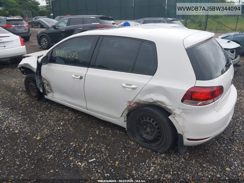 2011 Volkswagen Golf 2.5L 4-Door VIN: WVWDB7AJ5BW344094 Lot: 45446505