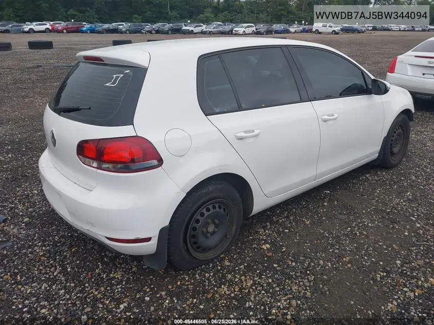 2011 Volkswagen Golf 2.5L 4-Door VIN: WVWDB7AJ5BW344094 Lot: 45446505