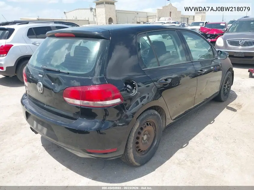 2011 Volkswagen Golf 2.5L 4-Door VIN: WVWDA7AJ0BW218079 Lot: 45450865