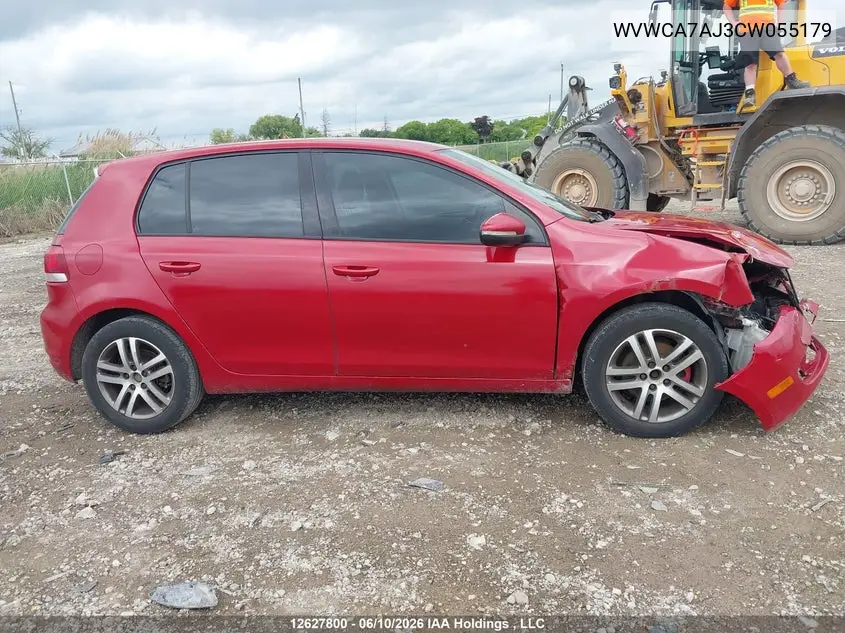 2012 Volkswagen Golf VIN: WVWCA7AJ3CW055179 Lot: 12627800
