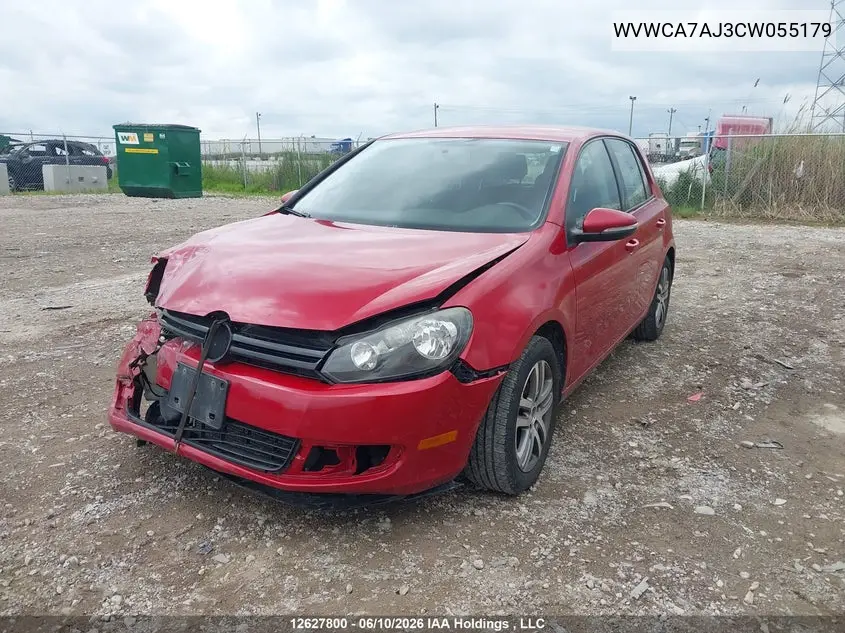 2012 Volkswagen Golf VIN: WVWCA7AJ3CW055179 Lot: 12627800