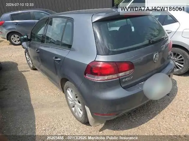 2012 Volkswagen Golf 2.5 VIN: WVWDA7AJ4CW186061 Lot: 20265488