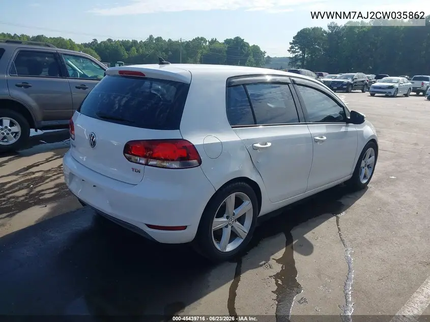 2012 Volkswagen Golf Tdi 4-Door VIN: WVWNM7AJ2CW035862 Lot: 45439716
