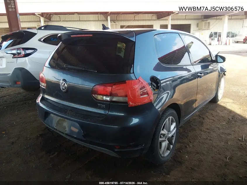 2012 Volkswagen Golf Tdi 2-Door VIN: WVWBM7AJ5CW306576 Lot: 45619785