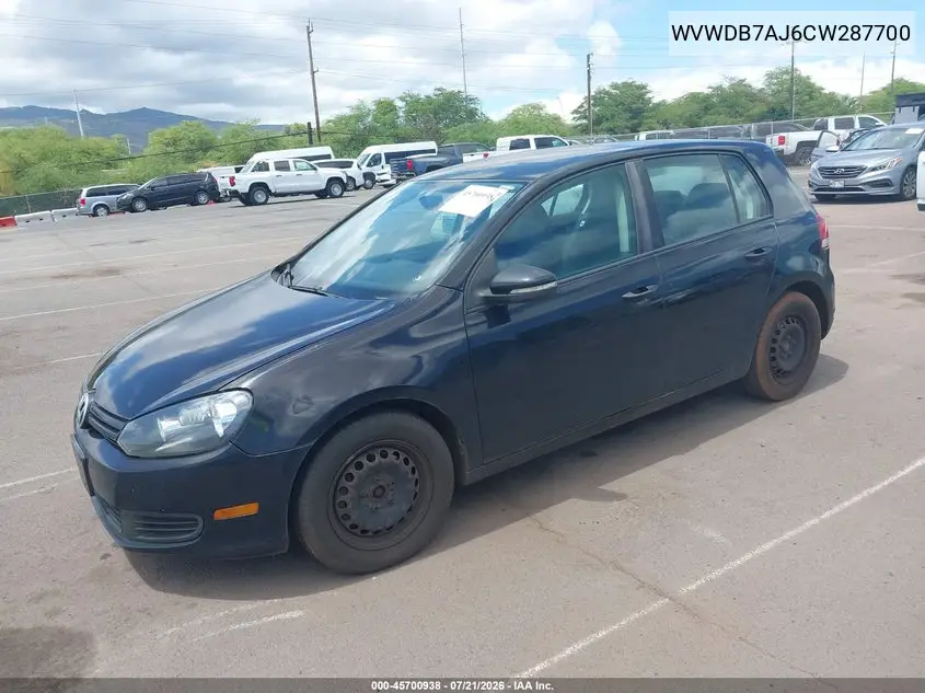 2012 Volkswagen Golf 2.5L 4-Door VIN: WVWDB7AJ6CW287700 Lot: 45700938
