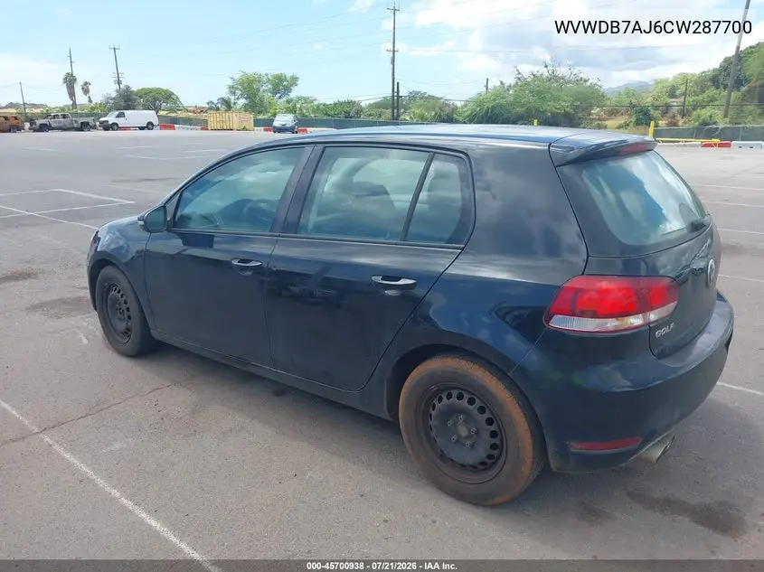 2012 Volkswagen Golf 2.5L 4-Door VIN: WVWDB7AJ6CW287700 Lot: 45700938