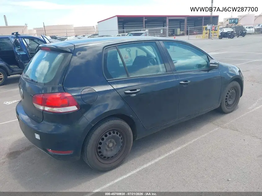 2012 Volkswagen Golf 2.5L 4-Door VIN: WVWDB7AJ6CW287700 Lot: 45700938