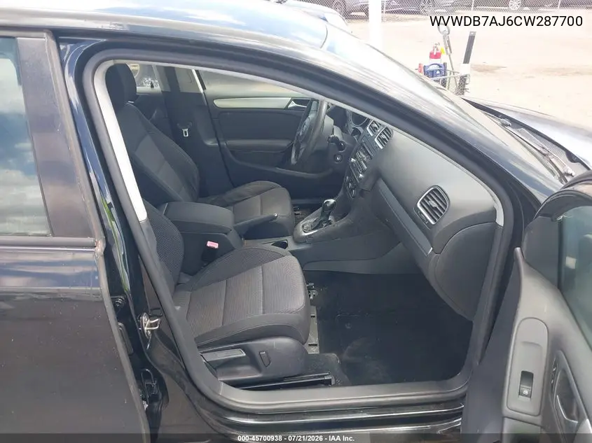 2012 Volkswagen Golf 2.5L 4-Door VIN: WVWDB7AJ6CW287700 Lot: 45700938