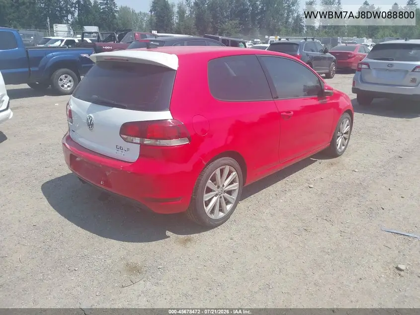 2013 Volkswagen Golf 2.0L Tdi 2-Door VIN: WVWBM7AJ8DW088800 Lot: 45678472