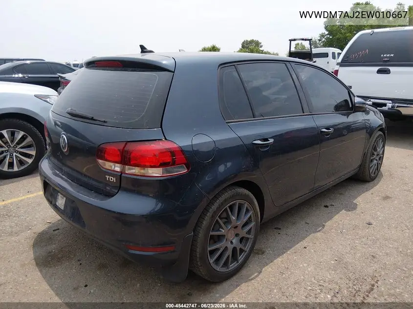 2014 Volkswagen Golf 2.0L Tdi VIN: WVWDM7AJ2EW010667 Lot: 45442747