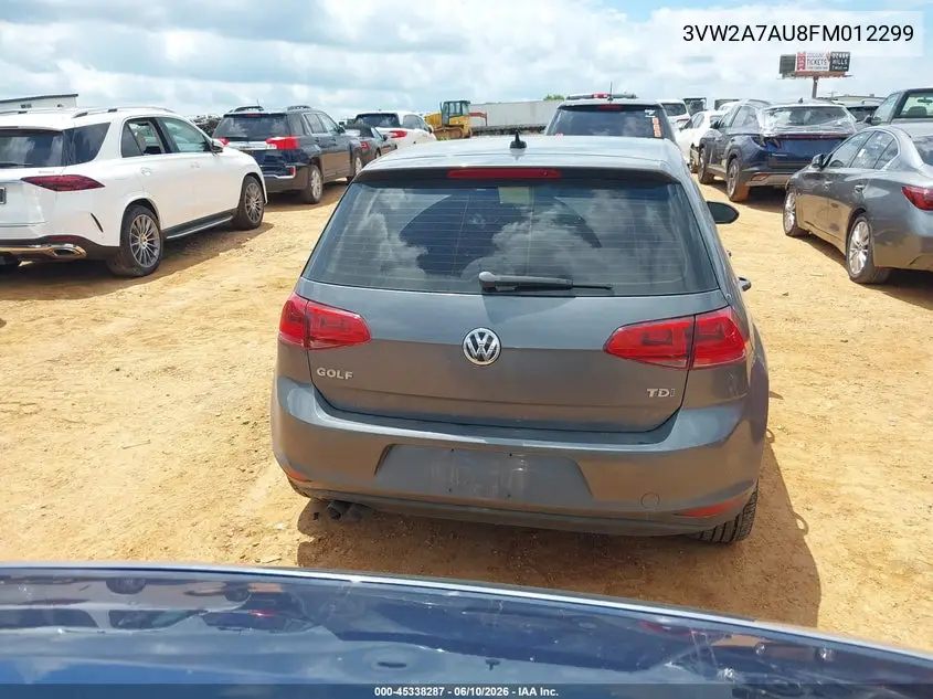 2015 Volkswagen Golf Tdi Sel 4-Door VIN: 3VW2A7AU8FM012299 Lot: 45338287