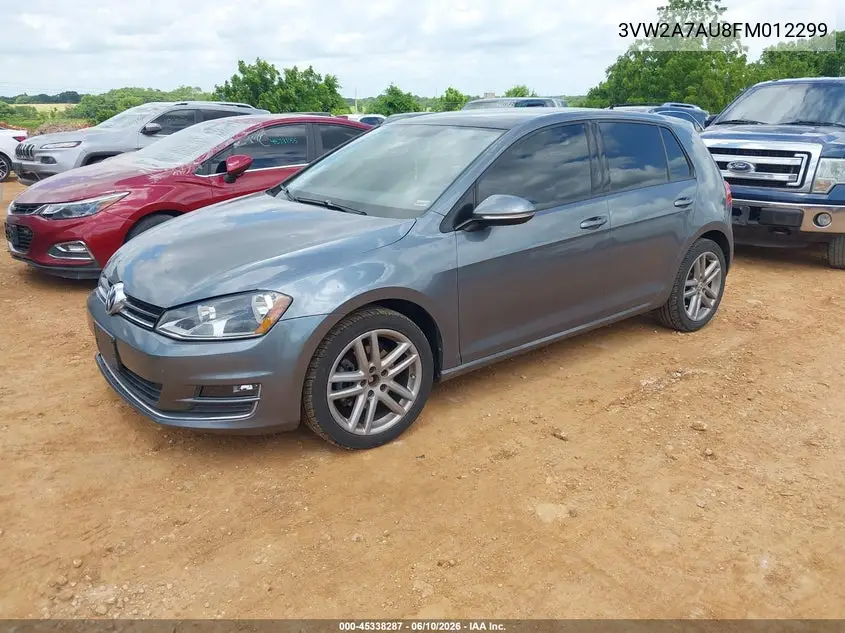 2015 Volkswagen Golf Tdi Sel 4-Door VIN: 3VW2A7AU8FM012299 Lot: 45338287