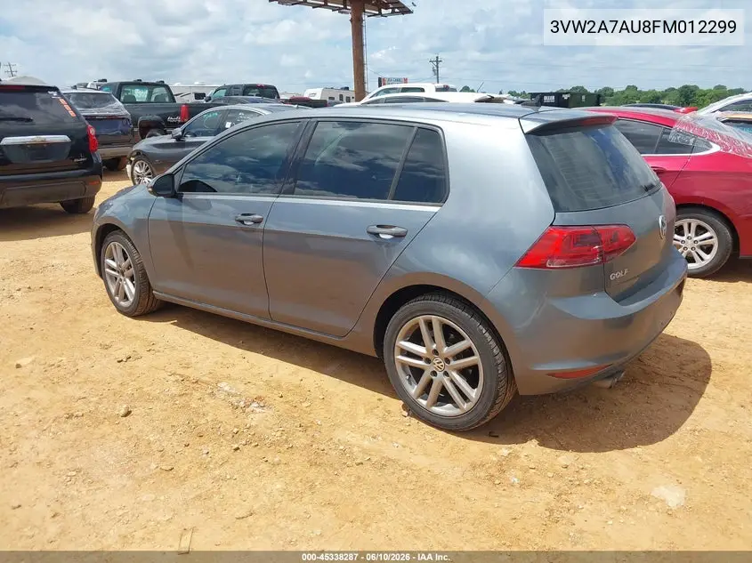 2015 Volkswagen Golf Tdi Sel 4-Door VIN: 3VW2A7AU8FM012299 Lot: 45338287