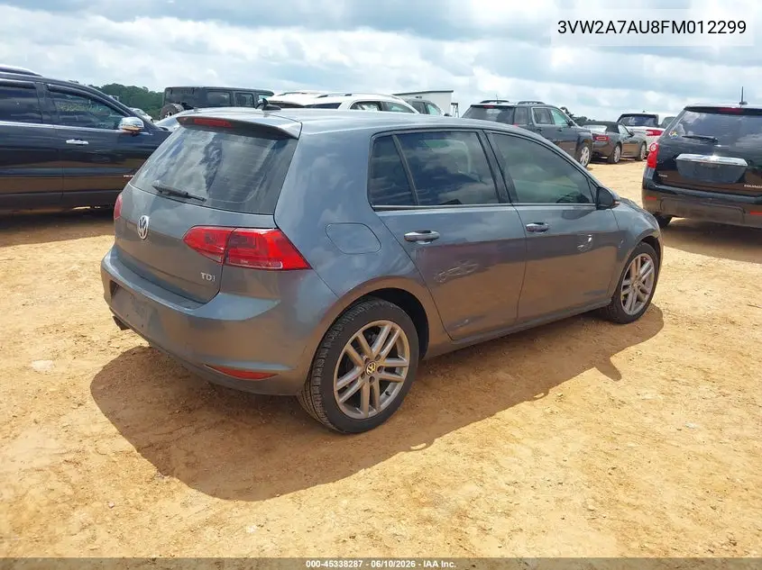 2015 Volkswagen Golf Tdi Sel 4-Door VIN: 3VW2A7AU8FM012299 Lot: 45338287