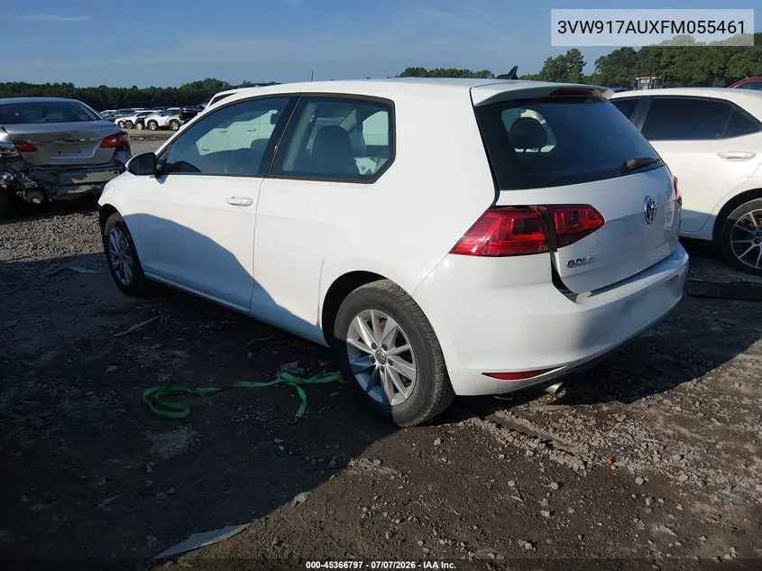 2015 Volkswagen Golf Tsi S 2-Door VIN: 3VW917AUXFM055461 Lot: 45366797