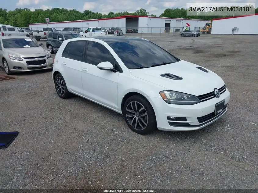 2015 Volkswagen Golf Tsi Se 4-Door VIN: 3VW217AU5FM038181 Lot: 45377441