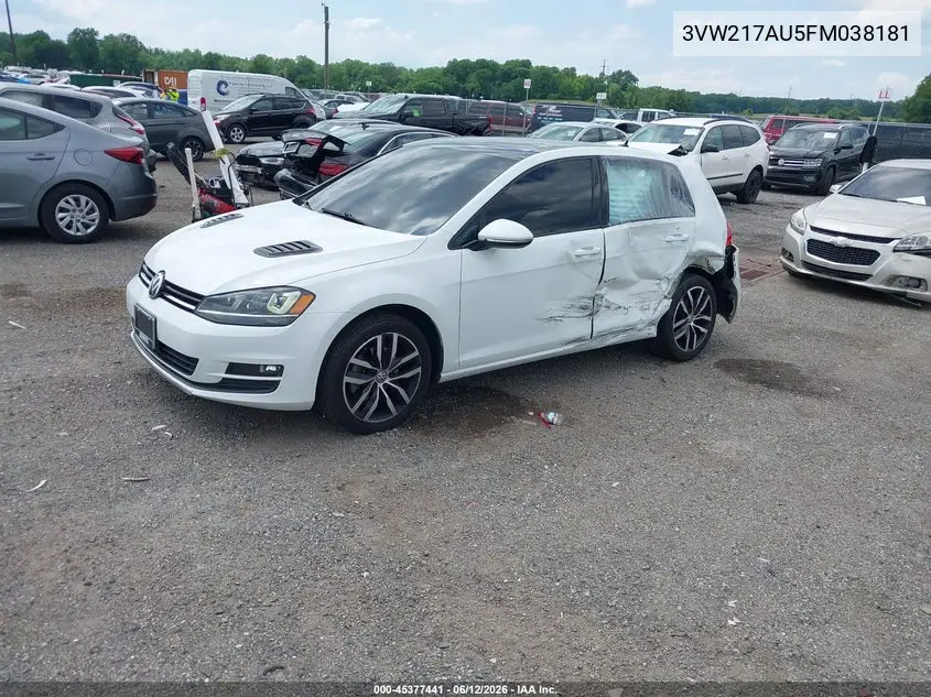 2015 Volkswagen Golf Tsi Se 4-Door VIN: 3VW217AU5FM038181 Lot: 45377441
