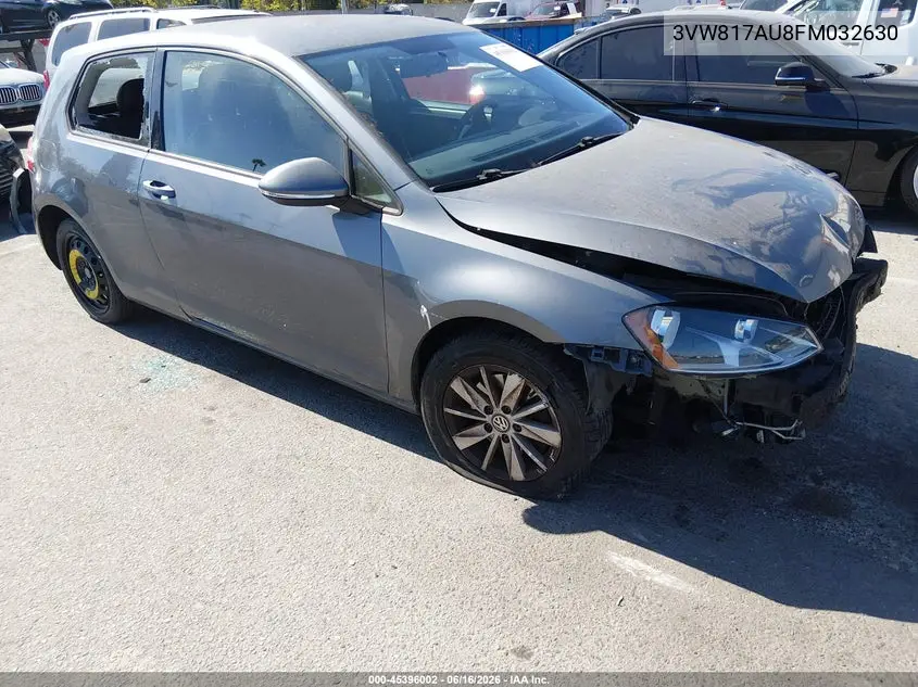 2015 Volkswagen Golf Tsi S 2-Door VIN: 3VW817AU8FM032630 Lot: 45396002