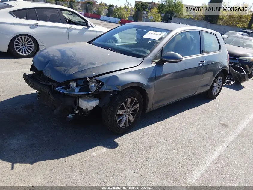 2015 Volkswagen Golf Tsi S 2-Door VIN: 3VW817AU8FM032630 Lot: 45396002
