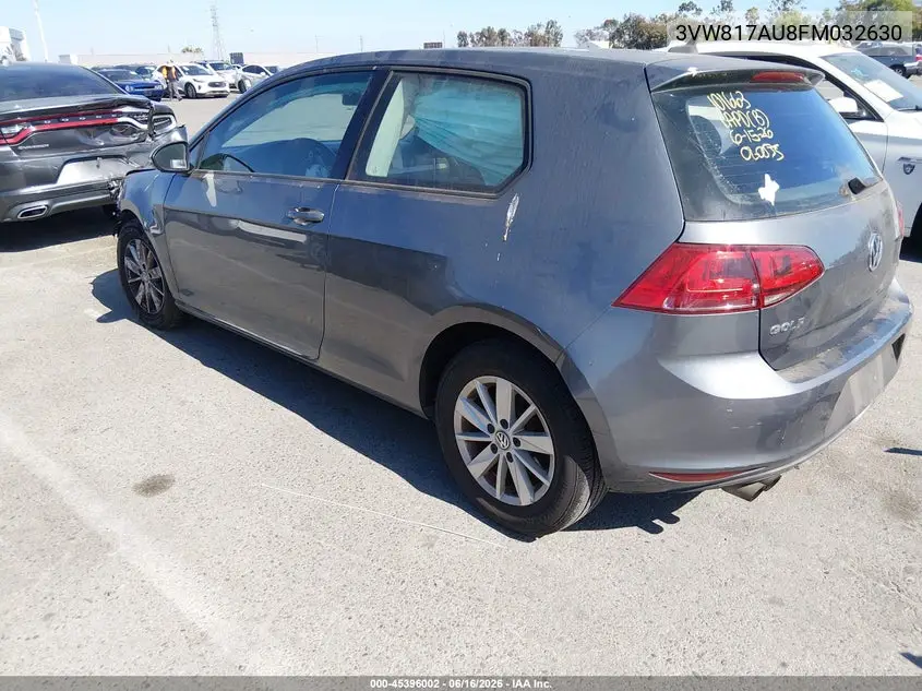 2015 Volkswagen Golf Tsi S 2-Door VIN: 3VW817AU8FM032630 Lot: 45396002