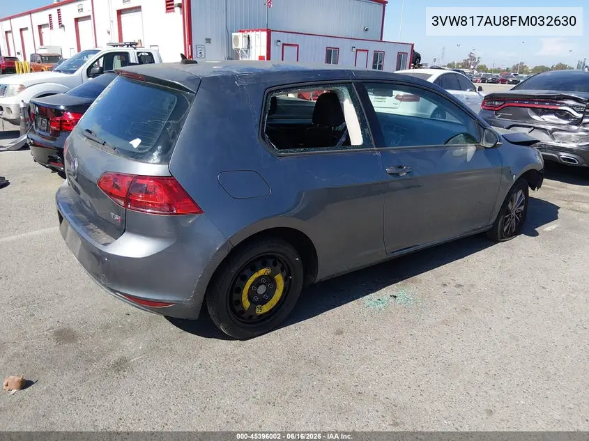 2015 Volkswagen Golf Tsi S 2-Door VIN: 3VW817AU8FM032630 Lot: 45396002
