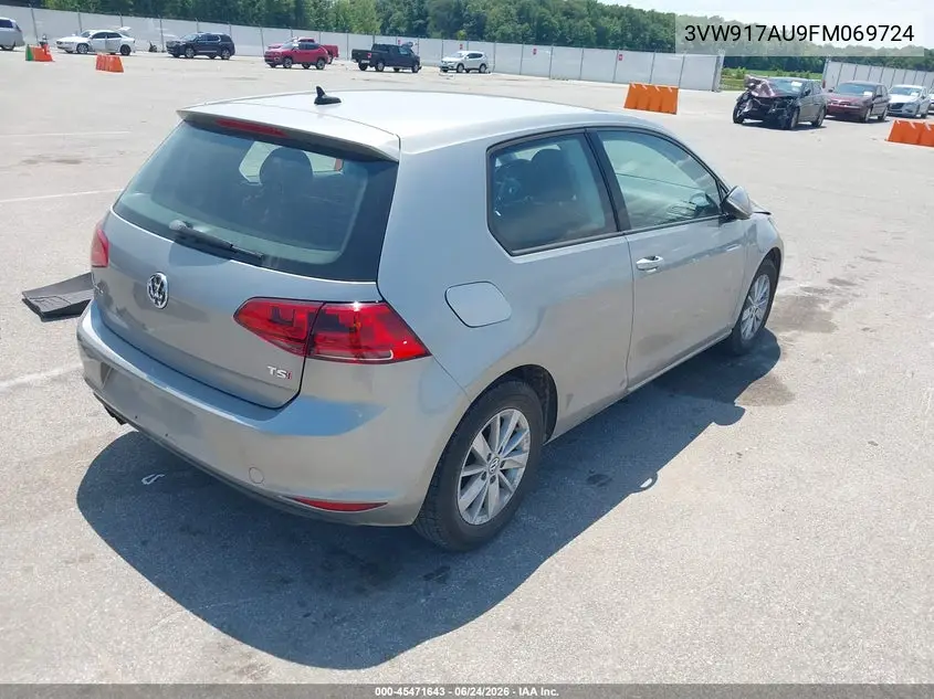 2015 Volkswagen Golf Tsi S 2-Door VIN: 3VW917AU9FM069724 Lot: 45471643